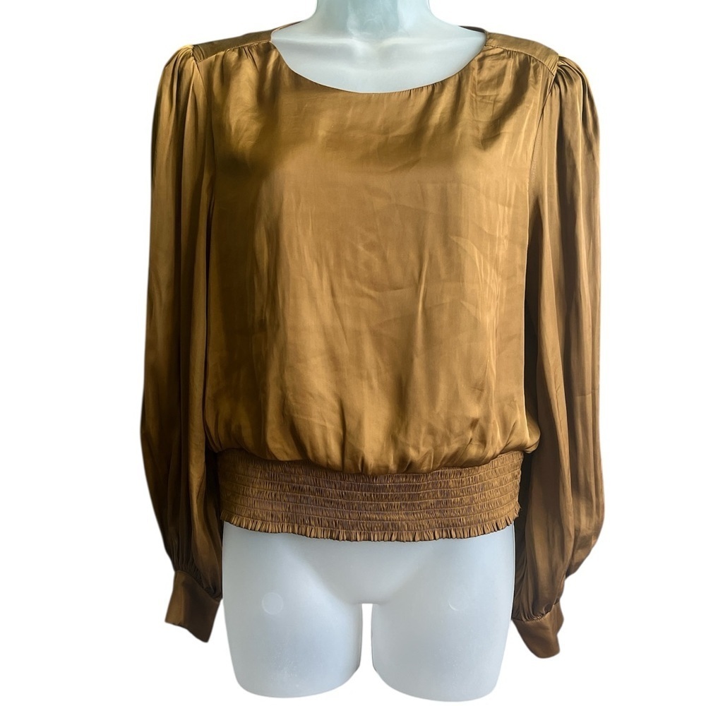 ASTR the Label Satin Long Sleeve Blouse Size Medium Copper Brown - Picture 3 of 8